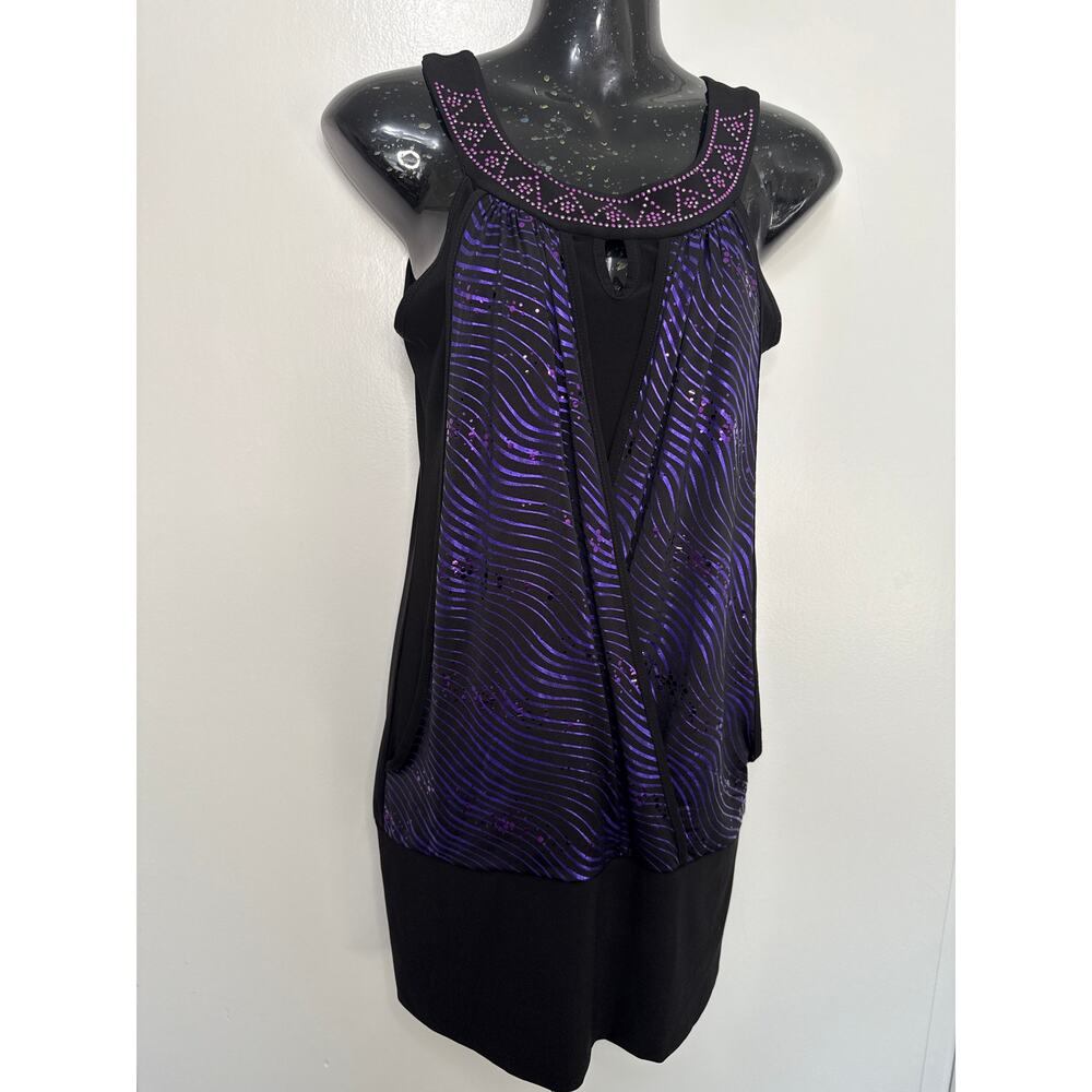 🌟Solar Black/Purple Sequin Sleeveless Halter Sheath Women Tunic - BWOT
